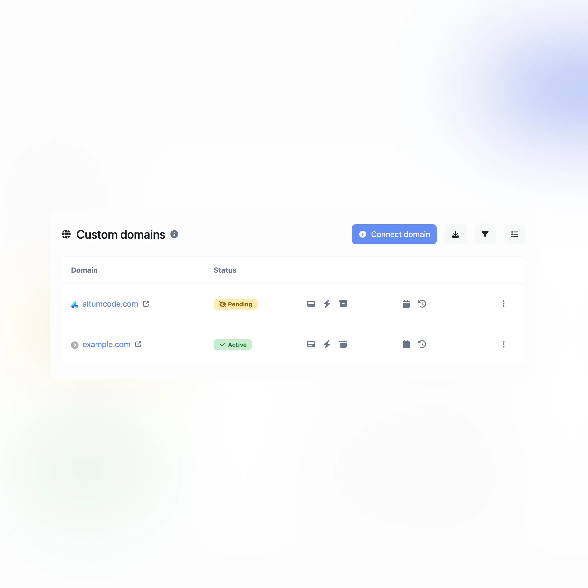 Screenshot della funzione domini personalizzati dell'app per audit