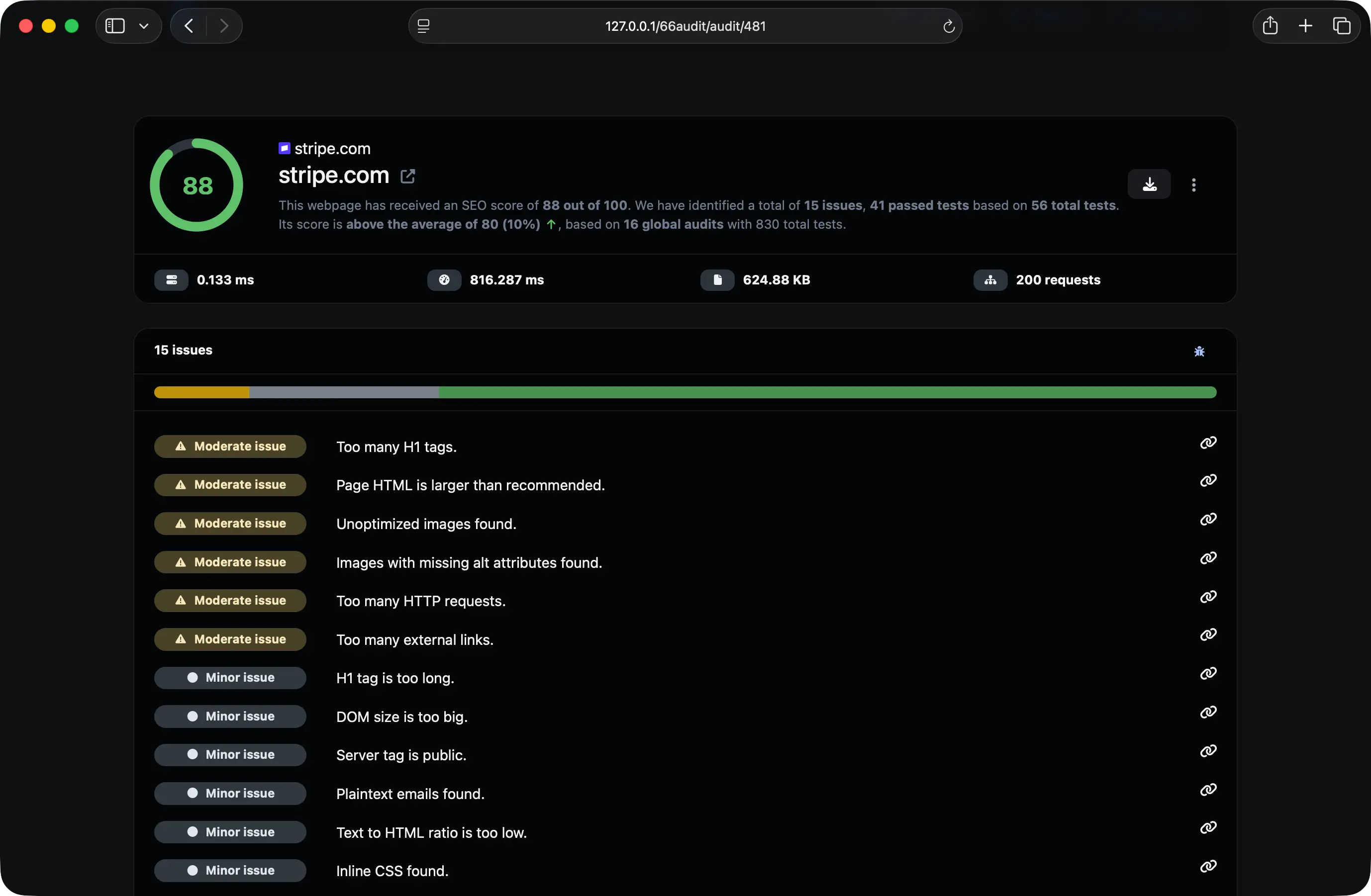 Screenshot della dashboard dell'app